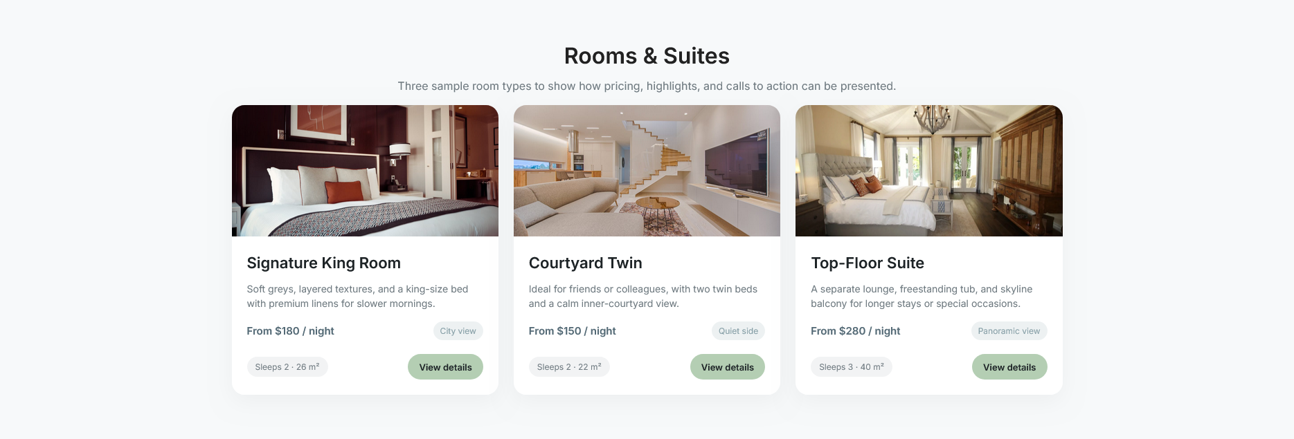 Aria Maison rooms page