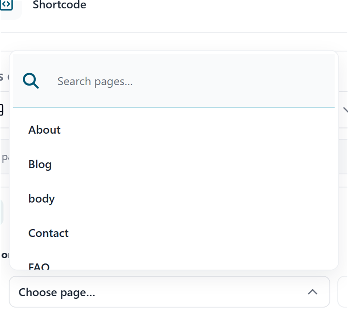 Display conditions page picker with Search pages