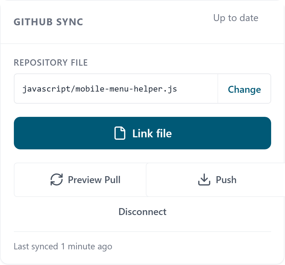 GitHub Sync panel with Preview Pull and Push