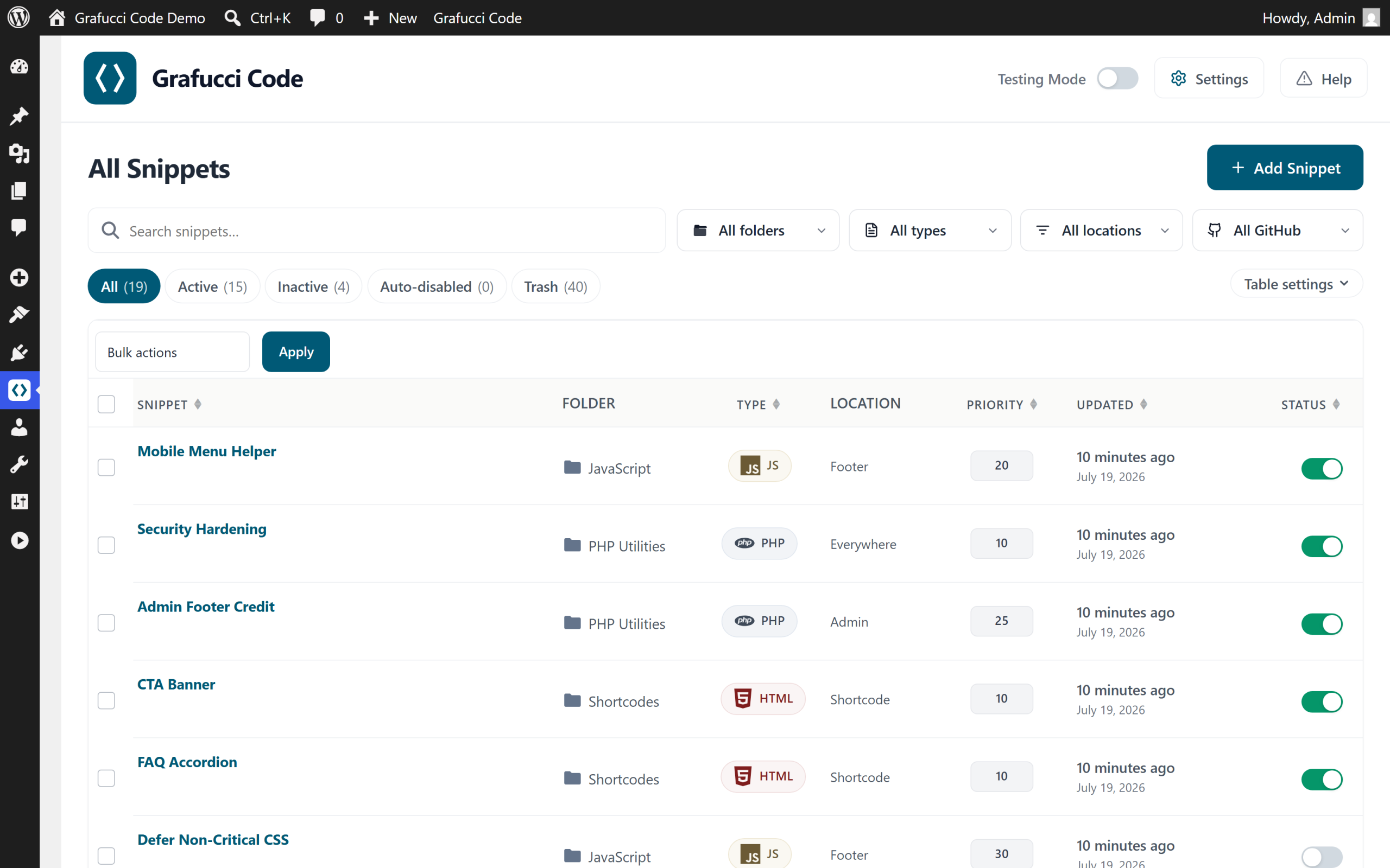 Grafucci Code snippets library overview