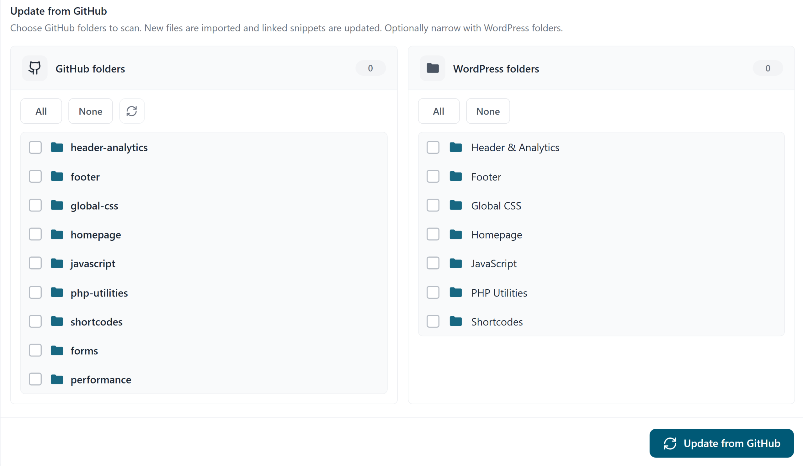 Update from GitHub folder picker