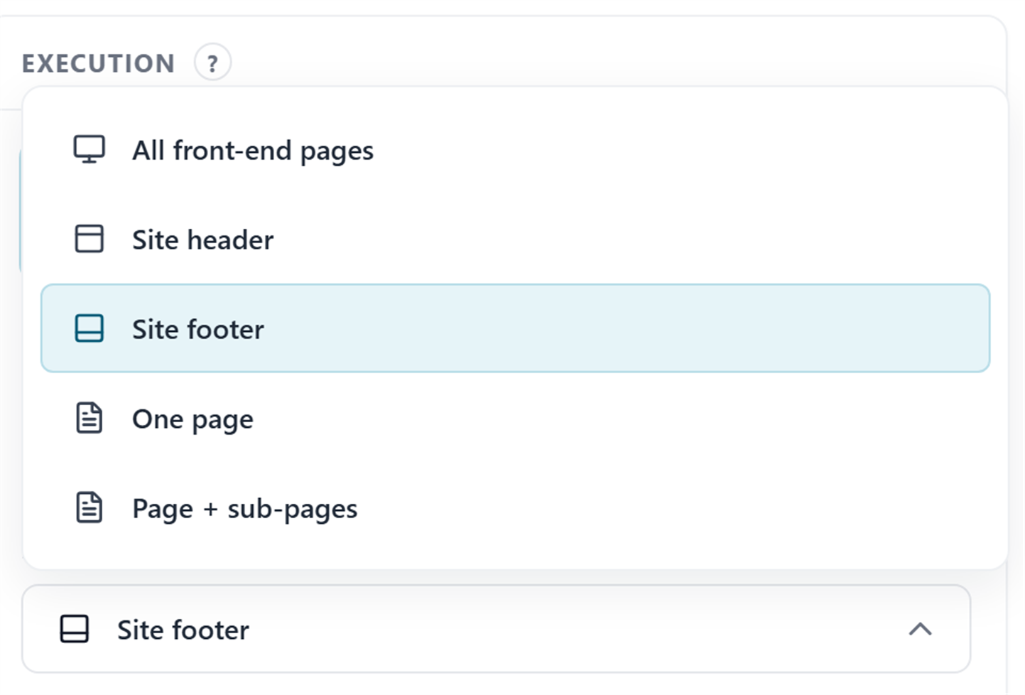 Execution location dropdown with Auto insert placement options